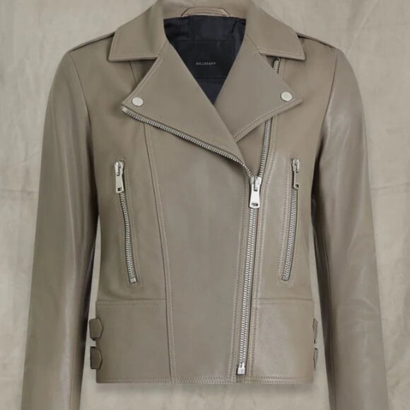BELSTAFF Taupe MARVINGT LEATHER JACKET Sz 42 US size 4-6 - Picture 5 of 16